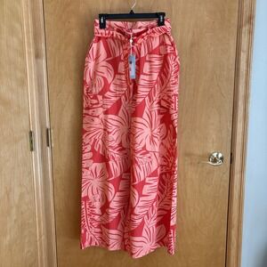 Shore  Pants Womens‎  Wide Leg  Peach/ Orange Tropical Print Size Small NWT